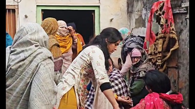 Family members mourn the death of Olympic medalist shooter Manu Bhaker's maternal uncle Yudhvir Singh and maternal grandmother Savitri Devi, who died in a road accident, in Charkhi Dadri on Sunday. (ANI)
