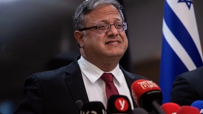 Israeli National Security Minister and head of Jewish Power party Itamar Ben-Gvir gives a statement to members of the press, ahead of a possible ceasefire between Israel and Hamas, (REUTERS)