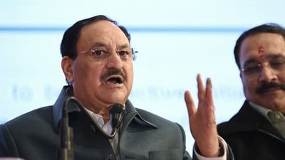 BJP National President JP Nadda with party leaders addresses the media during the launch of 'BJP Sankalp Patra Part-I' for Delhi Assembly elections, in New Delhi. (Sanjeev Verma/Hindustan Times) BJP National President JP Nadda with party leaders addresses the media during the launch of 'BJP Sankalp Patra Part-I' for Delhi Assembly elections, in New Delhi. (Sanjeev Verma/Hindustan Times)
