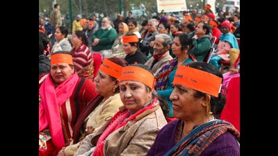 Kashmiri Pandits during an event at Migrant Colony in Jammu on Sunday. (ANI)