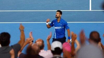 Novak Djokovic reacts during his fourth round match against Czech Republic's Jiri Lehecka. (REUTERS)