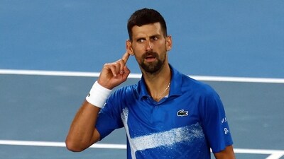 Novak Djokovic reacts during his fourth round match against Czech Republic's Jiri Lehecka. (REUTERS)