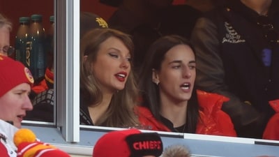 Taylor Swift watches from a suite with basketball player Caitlin Clark, right, during the second half of an NFL football AFC divisional playoff game Saturday, Jan. 18, 2025, in Kansas City, Mo. (AP Photo/Travis Heying) (AP) Taylor Swift watches from a suite with basketball player Caitlin Clark, right, during the second half of an NFL football AFC divisional playoff game Saturday, Jan. 18, 2025, in Kansas City, Mo. (AP Photo/Travis Heying) (AP)