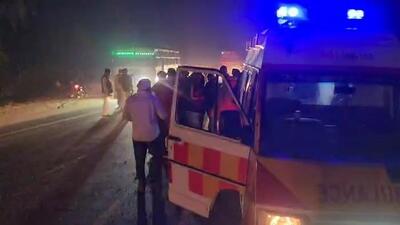 The car collided with stray cattle near Hansera village’s bus stand, causing it to overturn (Video grab)