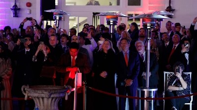 STERLING, VIRGINIA - JANUARY 18: Giant heaters were arranged for the attendees given the extreme cold weather in the area which also shifted the inauguration ceremony indoors. Anna Moneymaker/Getty Images/AFP (Photo by Anna Moneymaker / GETTY IMAGES NORTH AMERICA / Getty Images via AFP) (Getty Images via AFP) STERLING, VIRGINIA - JANUARY 18: Giant heaters were arranged for the attendees given the extreme cold weather in the area which also shifted the inauguration ceremony indoors. Anna Moneymaker/Getty Images/AFP (Photo by Anna Moneymaker / GETTY IMAGES NORTH AMERICA / Getty Images via AFP) (Getty Images via AFP)