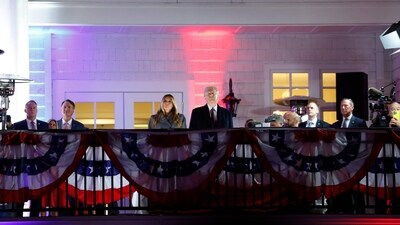 STERLING, VIRGINIA - JANUARY 18: U.S. President-elect Donald Trump and wife Melania Trump attend a private party and fireworks show at Trump National Golf Club on January 18, 2025 in Sterling, Virginia. Trump has arrived in the Washington, DC region ahead of his inauguration ceremony on January 20 which has been moved inside the U.S. Capitol as temperatures are expected to be the coldest in forty years. Anna Moneymaker/Getty Images/AFP (Photo by Anna Moneymaker / GETTY IMAGES NORTH AMERICA / Getty Images via AFP) (Getty Images via AFP) STERLING, VIRGINIA - JANUARY 18: U.S. President-elect Donald Trump and wife Melania Trump attend a private party and fireworks show at Trump National Golf Club on January 18, 2025 in Sterling, Virginia. Trump has arrived in the Washington, DC region ahead of his inauguration ceremony on January 20 which has been moved inside the U.S. Capitol as temperatures are expected to be the coldest in forty years. Anna Moneymaker/Getty Images/AFP (Photo by Anna Moneymaker / GETTY IMAGES NORTH AMERICA / Getty Images via AFP) (Getty Images via AFP)