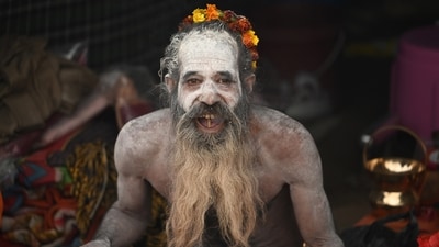 Naga Sadhus have been the most seen, expected, and 'oggled at' personalities at the 2025 Mahakumbh Mela. Renowned for their ash-smeared naked bodies and long dread locks, Naga Sadhus lead the ‘royal entry’ procession into the Kumbh and are one of the first ones to take ‘Amrit Snan’ at Triveni Sangam.&nbsp; (Deepak Gupta/ Hindustan Times)