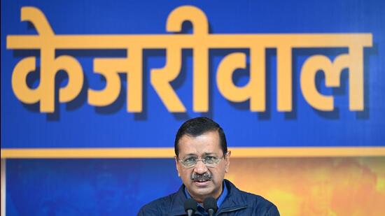 Arvind Kejriwal addresses a press conference on Sunday. (Sanchit Khanna/HT Photo)