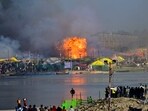 Mahakumbh fire: Smoke billowing out of tents after a blaze erupted at Gita Press camp at Mahakumbh Mela on Sunday. Mahakumbh fire: Smoke billowing out of tents after a blaze erupted at Gita Press camp at Mahakumbh Mela on Sunday.