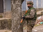 Sopore: A security personnel stands guard near the site of the encounter, at Gujjarpati area in Sopore, Baramulla district of Jammu and Kashmir, Monday, Jan. 20, 2025. (PTI Photo/S Irfan)(PTI01_20_2025_000074B)