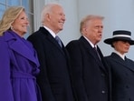 U.S. President-elect Donald Trump and his wife Melania Trump pose for a photo with U.S. President Joe Biden and first lady Jill Biden on inauguration day of Donald Trump's second presidential term in Washington, U.S. January 20, 2025. REUTERS/Carlos Barria     TPX IMAGES OF THE DAY