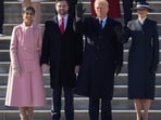 President Donald Trump and First Lady Melania Trump, and Second Lady Usha Vance, Vice President JD Vance, participate in the departure ceremony for outgoing United States President Joe Biden and first lady Dr. Jill Biden on the East Front of the United States Capitol in Washington, DC.