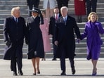 President Donald Trump and First Lady Melania Trump participate in the departure ceremony for outgoing United States President Joe Biden and first lady Dr. Jill Biden on the East Front of the United States Capitol in Washington. (REUTERS)