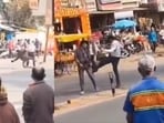 A traffic cop in MP was filmed assaulting a man near the Governor's convoy.


