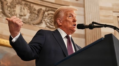 President Donald Trump speaks during the 60th Presidential Inauguration in the Rotunda of the U.S. Capitol in Washington, Monday, Jan. 20, 2025. AP/PTI(AP01_20_2025_000395B) (AP) President Donald Trump speaks during the 60th Presidential Inauguration in the Rotunda of the U.S. Capitol in Washington, Monday, Jan. 20, 2025. AP/PTI(AP01_20_2025_000395B) (AP)