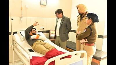 DSP Rahul Bhardwaj suffered injuries after clash with protesters in Bathinda (HT Photo) DSP Rahul Bhardwaj suffered injuries after clash with protesters in Bathinda (HT Photo)