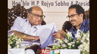 Mumbai: NCP leader Sharad Pawar (L) and Maharashtra Chief Minister Uddhav Thackeray (R) at the launch of a book on former CM of Maharashtra A R Antulay, 'Banaam Nargis', in Mumbai, Saturday, Feb. 22, 2020. (PTI Photo/Mitesh Bhuvad)(PTI2_22_2020_000176A) (PTI)