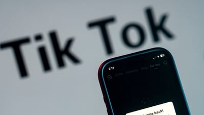 A message welcoming users back and thanking US President-elect Donald Trump on the TikTok app on a smartphone arranged in Arlington, Virginia, US, on Sunday. (Bloomberg) A message welcoming users back and thanking US President-elect Donald Trump on the TikTok app on a smartphone arranged in Arlington, Virginia, US, on Sunday. (Bloomberg)