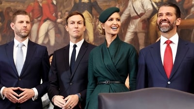 Eric Trump, executive vice president of Trump Organization Inc., from left, Jared Kushner, former senior White House adviser, Ivanka Trump, former senior adviser to Donald Trump, and Donald Trump Jr., executive vice president of development and acquisitions for Trump Organization Inc., during the 60th presidential inauguration in the rotunda of the US Capitol in Washington, DC. (Bloomberg) Eric Trump, executive vice president of Trump Organization Inc., from left, Jared Kushner, former senior White House adviser, Ivanka Trump, former senior adviser to Donald Trump, and Donald Trump Jr., executive vice president of development and acquisitions for Trump Organization Inc., during the 60th presidential inauguration in the rotunda of the US Capitol in Washington, DC. (Bloomberg)