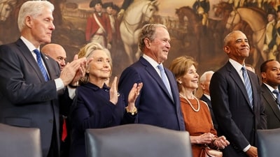 Former President Bill Clinton, George W. Bush and President Barack Obama at Donald Trump's inauguration ceremony (AP) Former President Bill Clinton, George W. Bush and President Barack Obama at Donald Trump's inauguration ceremony (AP)