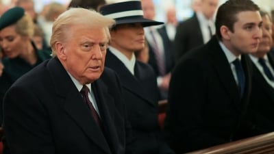 US President-elect Donald Trump attends a service at St. John's Church on the inauguration day of his second Presidential term. US President-elect Donald Trump attends a service at St. John's Church on the inauguration day of his second Presidential term.