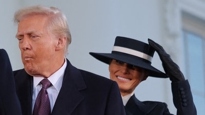 U.S. President-elect Donald Trump and his wife Melania Trump react as they meet with U.S. President Joe Biden and first lady Jill Biden on inauguration day of Donald Trump's second presidential term in Washington, U.S. January 20, 2025. (REUTERS)