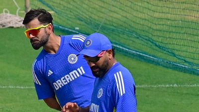 :India's Virat Kohli and Rohit Sharma during practice session (HT_PRINT) :India's Virat Kohli and Rohit Sharma during practice session (HT_PRINT)