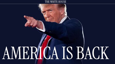 “America is back” – Donald Trump’s message on the White House homepage. “America is back” – Donald Trump’s message on the White House homepage.