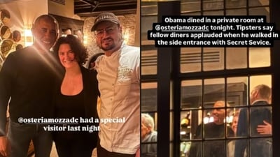 Barack Obama was spotted at Stephen Starr's Osteria Mozza in Georgetown, Washington D.C. this weekend ahead of Trump's inauguration on January 20, 2025. (Instagram: Stephen Starr / Jessica Sidman) Barack Obama was spotted at Stephen Starr's Osteria Mozza in Georgetown, Washington D.C. this weekend ahead of Trump's inauguration on January 20, 2025. (Instagram: Stephen Starr / Jessica Sidman)