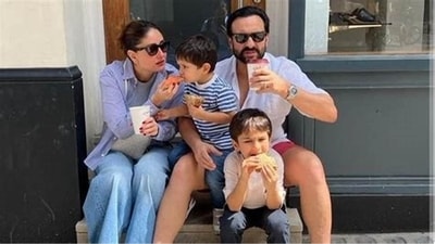 Kareena Kapoor with Saif Ali Khan and kids. Kareena Kapoor with Saif Ali Khan and kids.