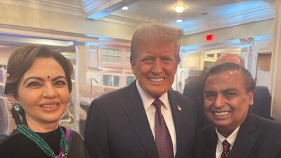 Mukesh and Nita Ambani with Donald Trump in Washington DC. Mukesh and Nita Ambani with Donald Trump in Washington DC.