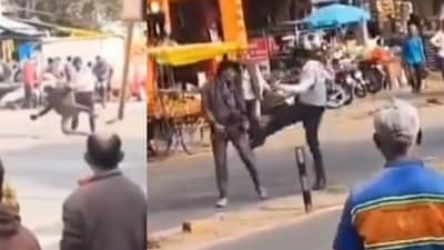 A traffic cop in MP was filmed assaulting a man near the Governor's convoy. (X/@HateDetectors) A traffic cop in MP was filmed assaulting a man near the Governor's convoy. (X/@HateDetectors)