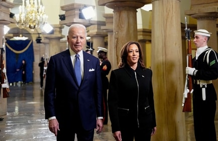 President Joe Biden and Vice President Kamala Harris arrive ahead of the 60th inaugural ceremony on January 20, 2025, at the US Capitol in Washington, DC. (via REUTERS)