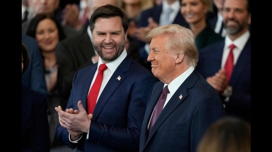 US President-elect Donald Trump and Vice President-elect JD Vance at the inauguration ceremony in Washington DC on January 20, 2025. (AFP)