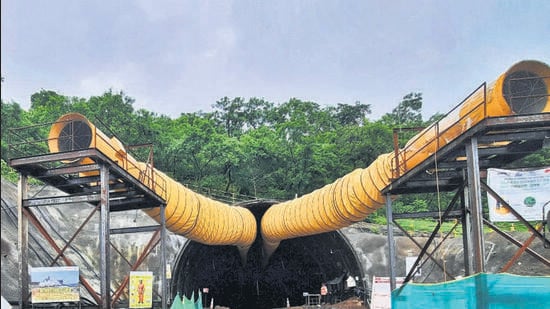 Work on a tunnel for the bullet train underway in Thane. (HT Photo)