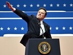 Elon Musk gestures as he speaks during the inaugural parade inside Capitol One Arena, in Washington, DC, on January 20, 2025. Musk's hand gestures at an inauguration event for US President Donald Trump quickly drew comparisons to Nazi salutes. Elon Musk gestures as he speaks during the inaugural parade inside Capitol One Arena, in Washington, DC, on January 20, 2025. Musk's hand gestures at an inauguration event for US President Donald Trump quickly drew comparisons to Nazi salutes.