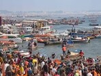 Devotees at Sangam during the Maha Kumbh Mela 2025, in Prayagraj. Devotees at Sangam during the Maha Kumbh Mela 2025, in Prayagraj.