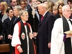 USPresident Donald Trump stands near Reverend Mariann Edgar Budde as he attends the National Day of Prayer Service at the Washington National Cathedral in Washington, US, January 21, 2025.