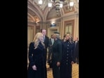 Barron Trump sneakily photobombs his half-sisters Ivanka and Tiffany and sister-in-law Lara at the US Capitol. 