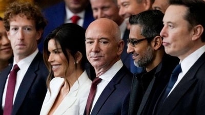 Mark Zuckerberg, Lauren Sanchez, Jeff Bezos, Sundar Pichai and Elon Musk at Donald Trump's inauguration. (LinkedIn/joseph-valente) Mark Zuckerberg, Lauren Sanchez, Jeff Bezos, Sundar Pichai and Elon Musk at Donald Trump's inauguration. (LinkedIn/joseph-valente)