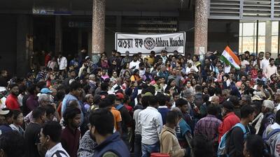 Activists protesting outside the local court as it convicted Sanjay Roy to life in prison. (HT PHOTO) Activists protesting outside the local court as it convicted Sanjay Roy to life in prison. (HT PHOTO)