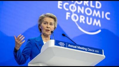 European Commission President Ursula von der Leyen announced her India visit while addressing the World Economic Forum in Davos, Switzerland, on Tuesday. (AFP) European Commission President Ursula von der Leyen announced her India visit while addressing the World Economic Forum in Davos, Switzerland, on Tuesday. (AFP)