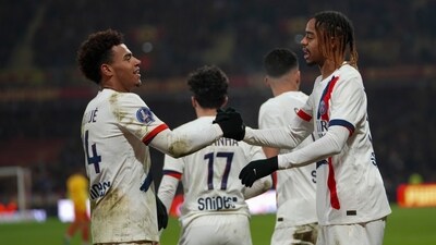 PSG's Bradley Barcola, right, celebrates with his teammates (AP) PSG's Bradley Barcola, right, celebrates with his teammates (AP)