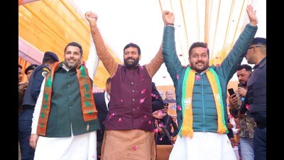 Haryana chief minister Nayab Singh Saini campaigning for BJP in Delhi’s Rajinder Nagar on Tuesday. (Nayab Saini/X) Haryana chief minister Nayab Singh Saini campaigning for BJP in Delhi’s Rajinder Nagar on Tuesday. (Nayab Saini/X)
