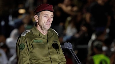 Israeli chief of the general staff Herzi Halevi speaks at a ceremony for the 70th cohort of military combat officers, at an army base near Mitzpe Ramon, Israel, October 31, 2024. (Reuters)