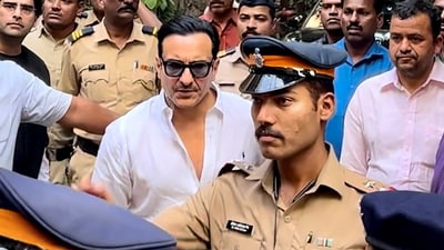 Bollywood actor Saif Ali Khan at his residence after he was discharged from Lilavati Hospital, in Mumbai. (PTI) Bollywood actor Saif Ali Khan at his residence after he was discharged from Lilavati Hospital, in Mumbai. (PTI)