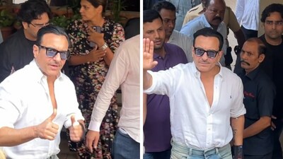 Saif Ali Khan outside his home on Tuesday evening. Saif Ali Khan outside his home on Tuesday evening.