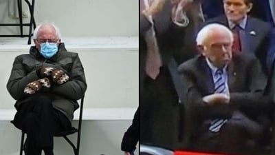 Bernie Sanders also stayed sitting when Trump declared his intention to “declare a national emergency at our southern border”, while the majority of the room stood. (X) Bernie Sanders also stayed sitting when Trump declared his intention to “declare a national emergency at our southern border”, while the majority of the room stood. (X)