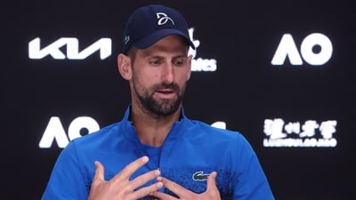 Serbia's Novak Djokovic attends a press conference following his victory against Spain's Carlos Alcaraz in their men's singles quarterfinal match on day ten of the Australian Open tennis tournament in Melbourne (AFP) Serbia's Novak Djokovic attends a press conference following his victory against Spain's Carlos Alcaraz in their men's singles quarterfinal match on day ten of the Australian Open tennis tournament in Melbourne (AFP)