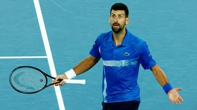 Serbia's Novak Djokovic reacts during his quarter final match against Spain's Carlos Alcaraz (REUTERS)